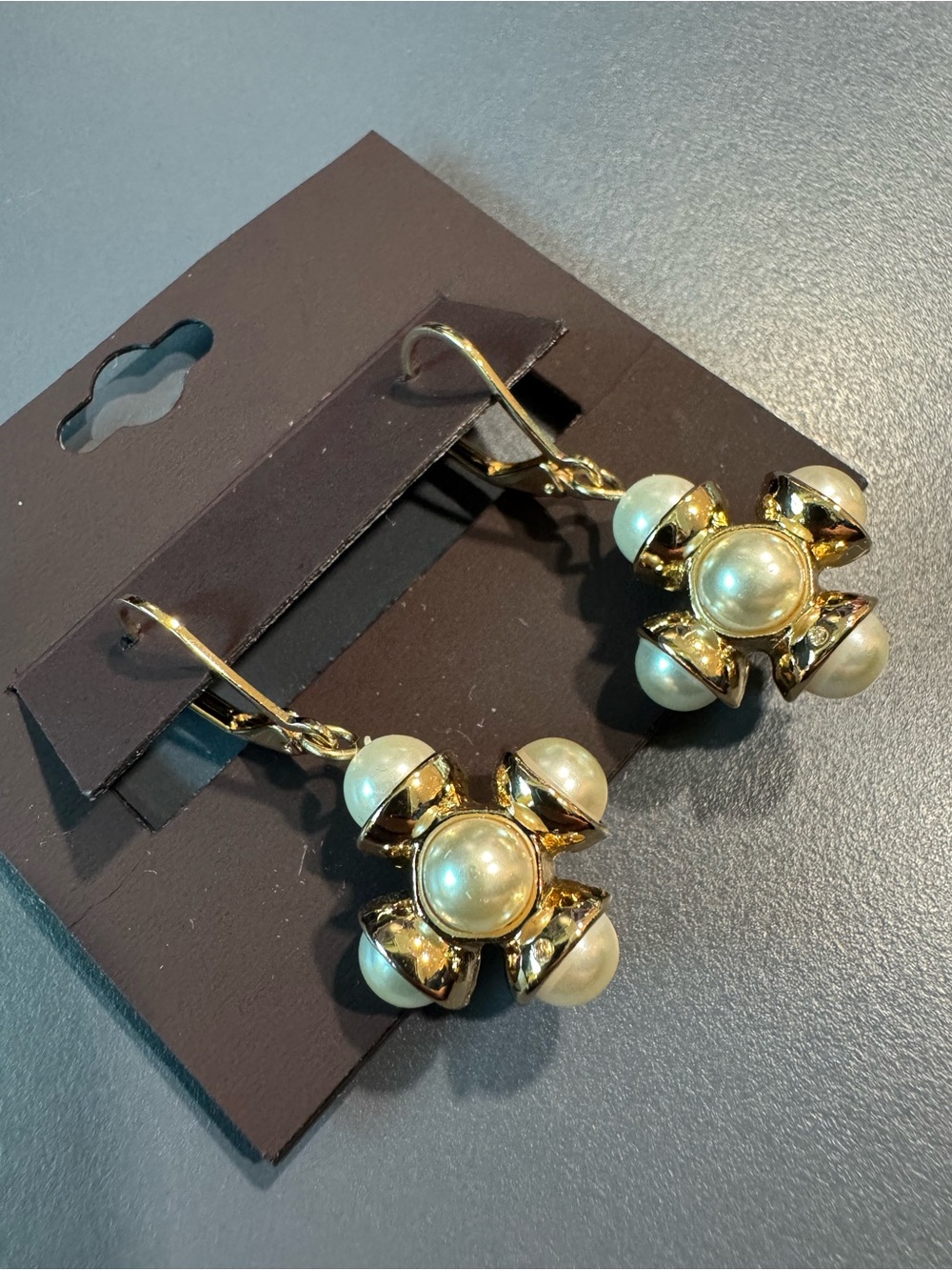 Gold-Tone Faux Pearl Floral Statement Drop Earrings